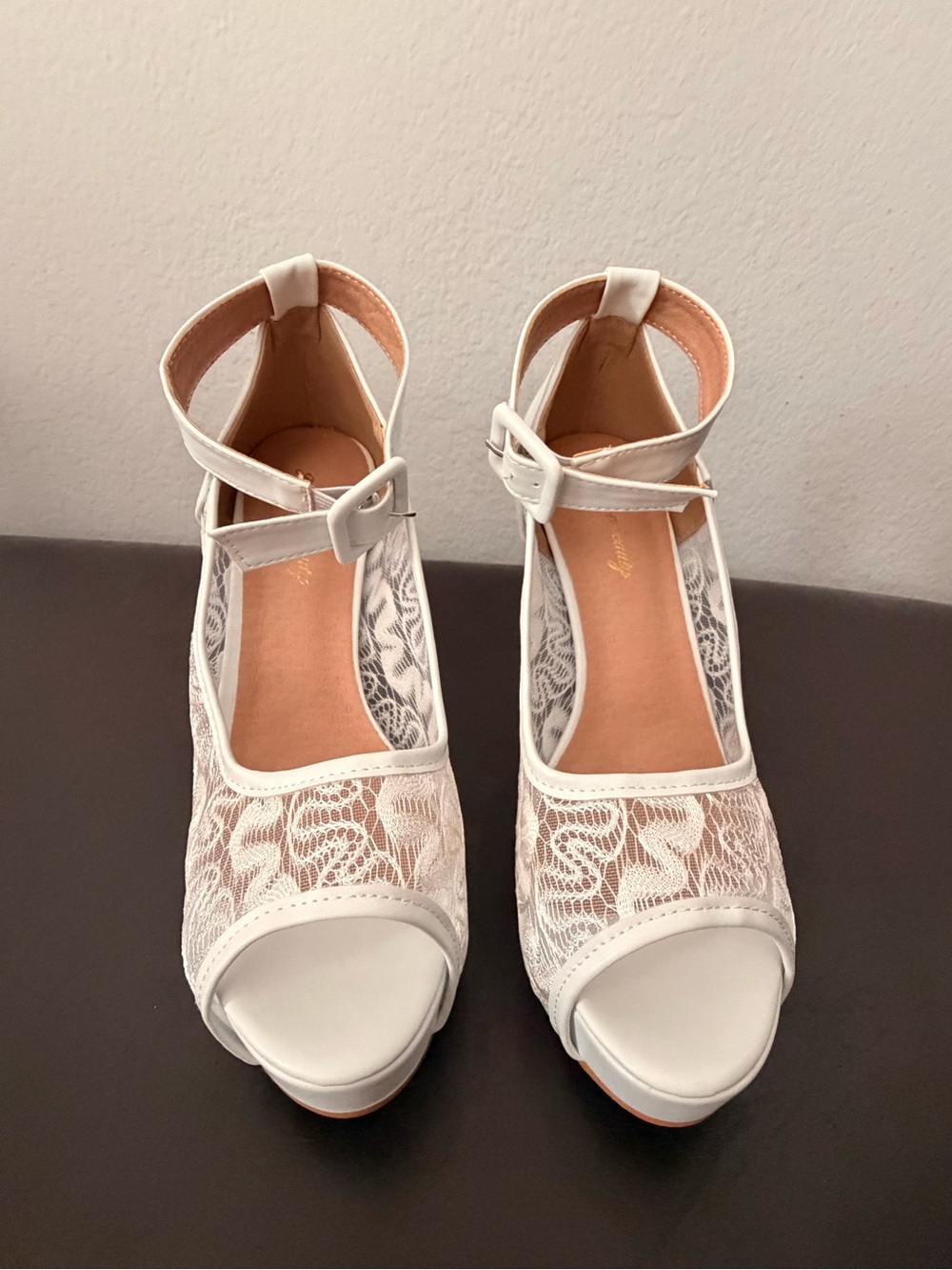 White Lace Peep-Toe Ankle-Strap Heels